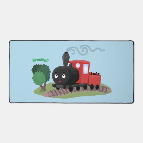 Cute steam train locomotive cartoon illustration desk mat
