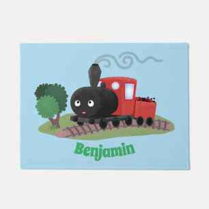 Cute steam train locomotive cartoon illustration doormat