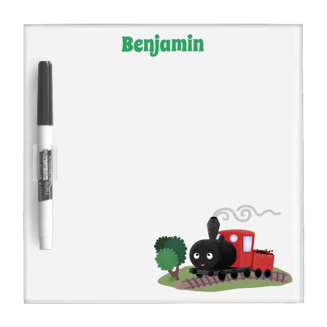 Cute steam train locomotive cartoon illustration dry erase board (Front)