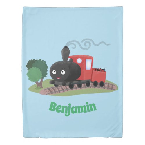 Cute steam train locomotive cartoon illustration duvet cover