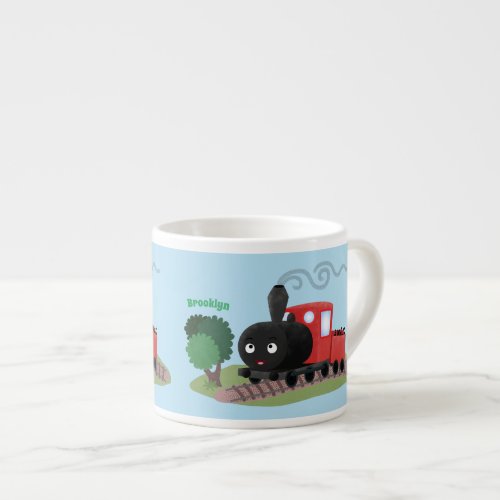 Cute steam train locomotive cartoon illustration espresso cup