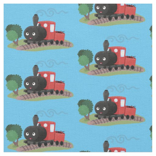 Cute steam train locomotive cartoon illustration fabric