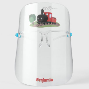 Cute steam train locomotive cartoon illustration face shield