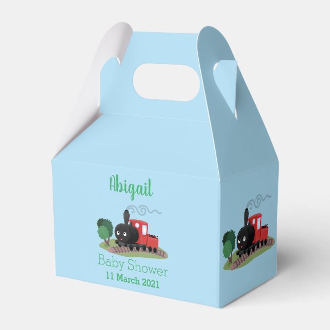 Cute steam train locomotive cartoon illustration favor boxes (Front Side)