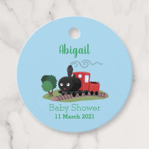 Cute steam train locomotive cartoon illustration  favor tags