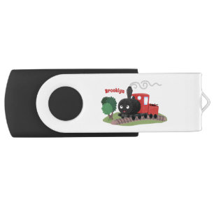 Cute steam train locomotive cartoon illustration flash drive
