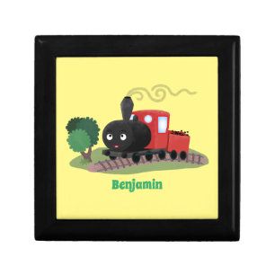 Cute steam train locomotive cartoon illustration gift box