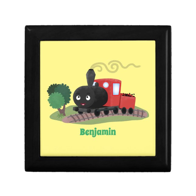 Cute steam train locomotive cartoon illustration gift box (Front)