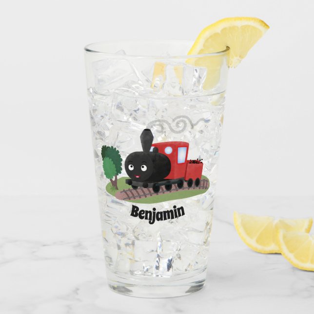 Cute steam train locomotive cartoon illustration glass (Back Ice)