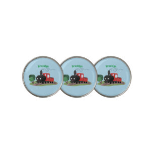 Cute steam train locomotive cartoon illustration golf ball marker