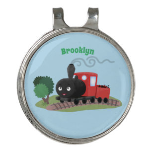 Cute steam train locomotive cartoon illustration golf hat clip