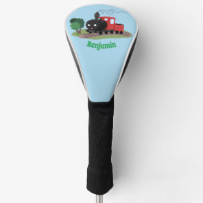 Cute steam train locomotive cartoon illustration golf head cover