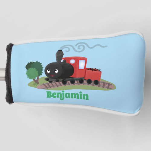 Cute steam train locomotive cartoon illustration golf head cover