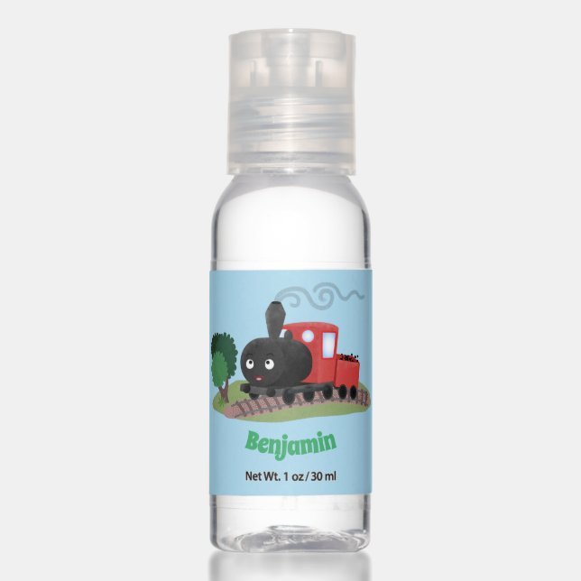 Cute steam train locomotive cartoon illustration hand sanitizer (Front)