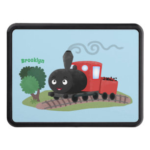 Cute steam train locomotive cartoon illustration hitch cover