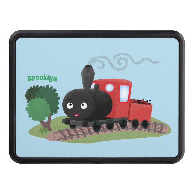 Cute steam train locomotive cartoon illustration hitch cover (Front)