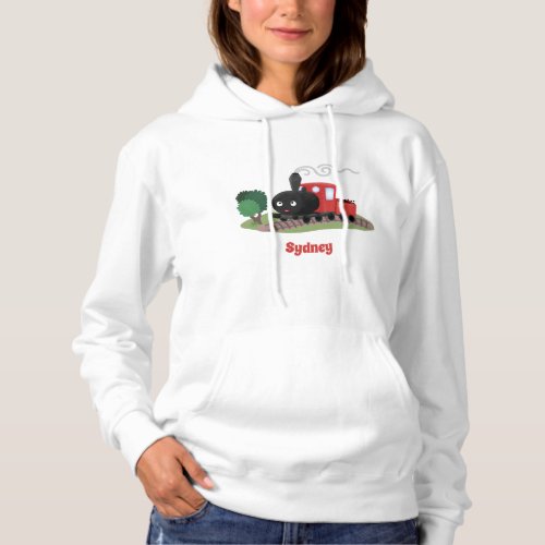 Cute steam train locomotive cartoon illustration hoodie