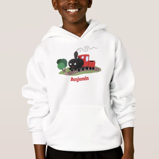 Cute steam train locomotive cartoon illustration hoodie (Front)