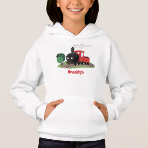 Cute steam train locomotive cartoon illustration hoodie