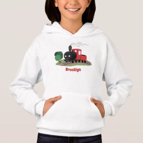 Cute steam train locomotive cartoon illustration hoodie