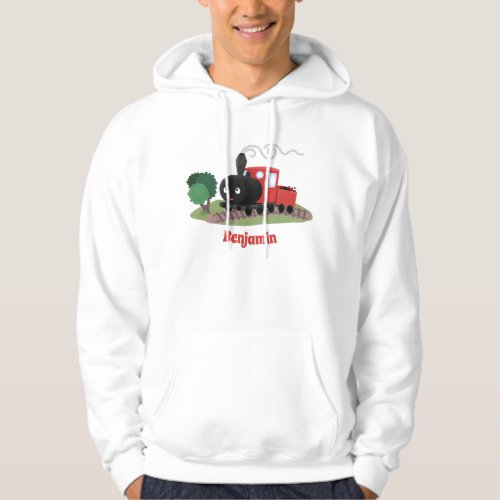 Cute steam train locomotive cartoon illustration hoodie