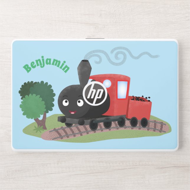 Cute steam train locomotive cartoon illustration HP laptop skin (Front)