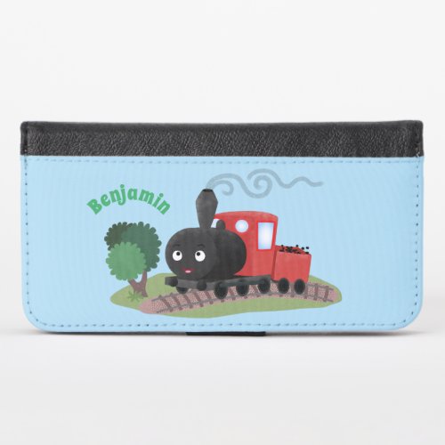 Cute steam train locomotive cartoon illustration iPhone x wallet case