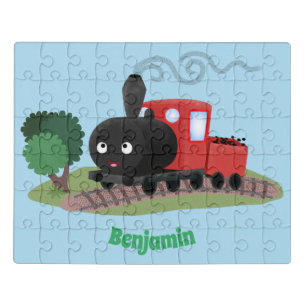 Cute steam train locomotive cartoon illustration jigsaw puzzle