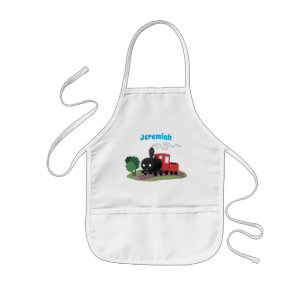 Cute steam train locomotive cartoon illustration kids' apron