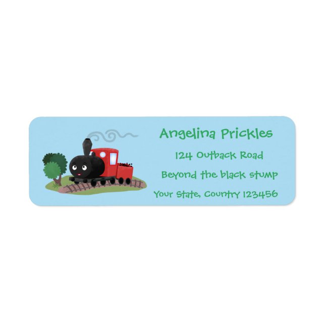 Cute steam train locomotive cartoon illustration label (Front)