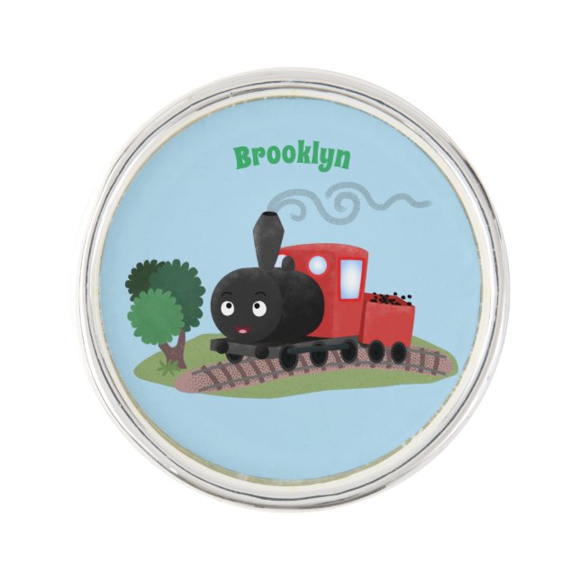 Cute steam train locomotive cartoon illustration lapel pin (Front)
