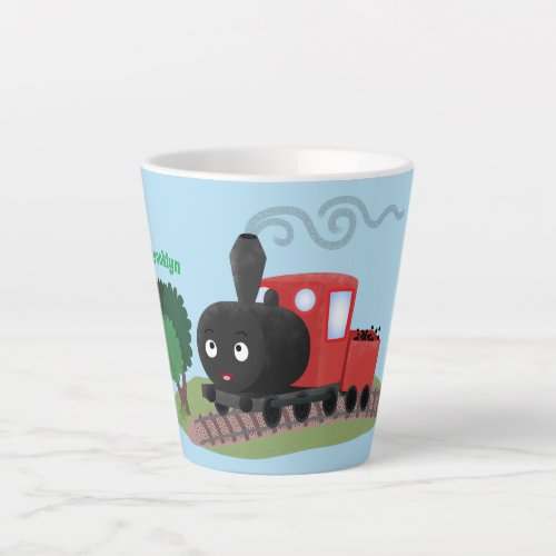 Cute steam train locomotive cartoon illustration latte mug