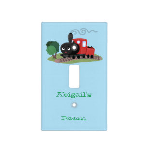 Cute steam train locomotive cartoon illustration light switch cover