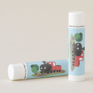 Cute steam train locomotive cartoon illustration lip balm