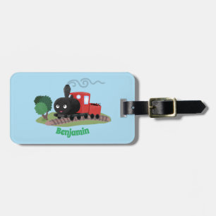 Cute steam train locomotive cartoon illustration luggage tag
