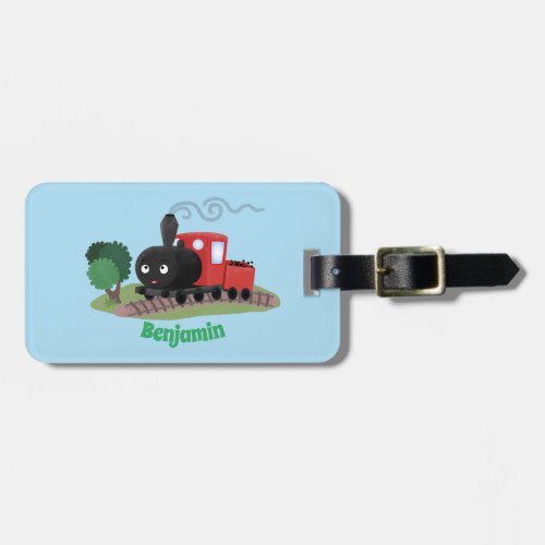 Cute steam train locomotive cartoon illustration luggage tag