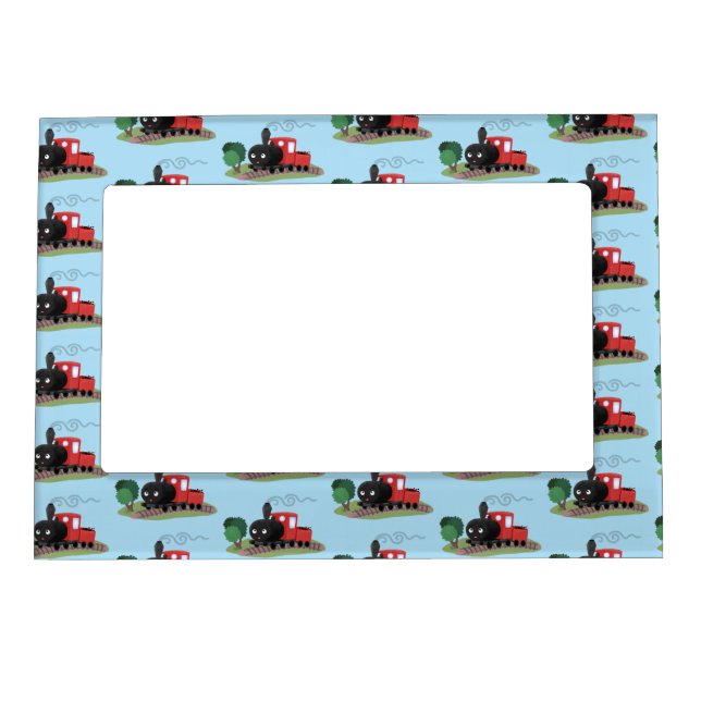Cute steam train locomotive cartoon illustration magnetic frame (Front)