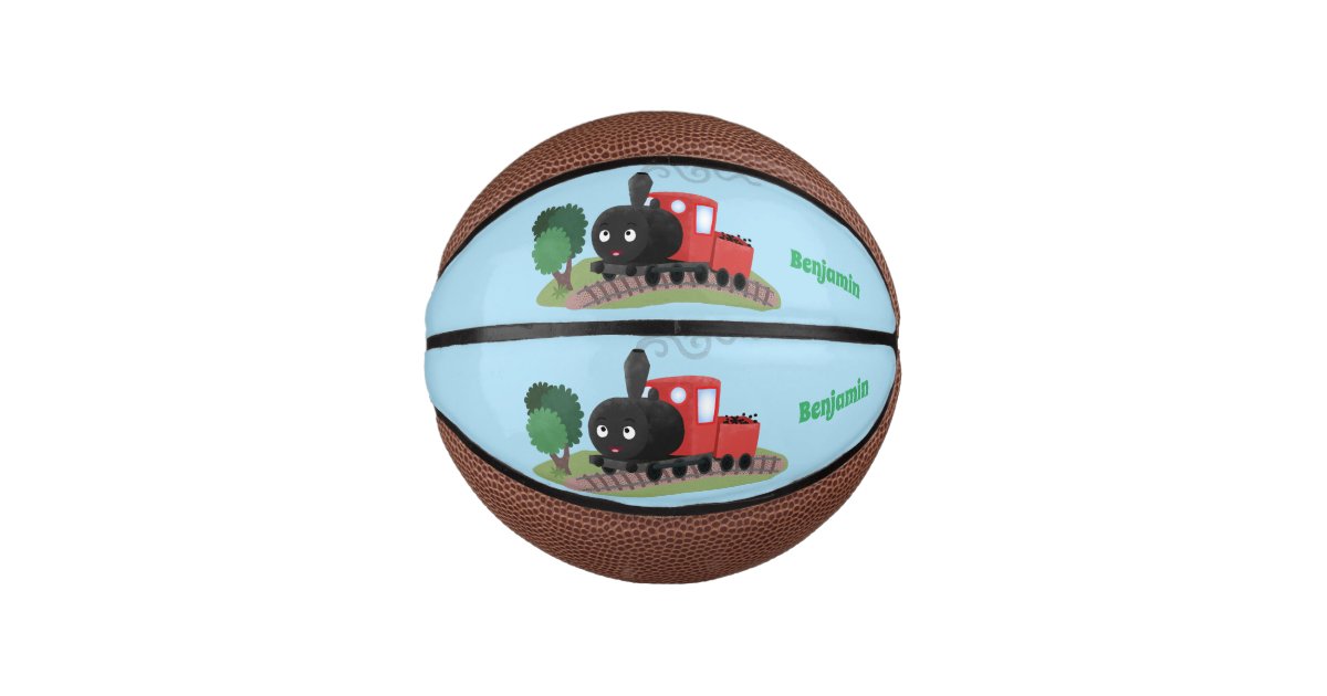 Cute steam train locomotive cartoon illustration mini basketball | Zazzle