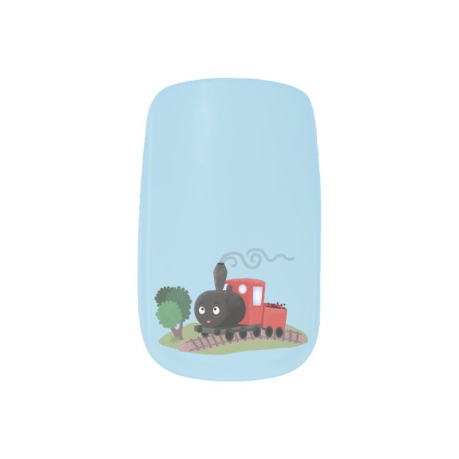 Cute steam train locomotive cartoon illustration minx nail art (Left Thumb)