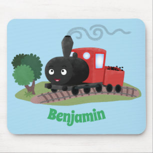 Cute steam train locomotive cartoon illustration mouse pad