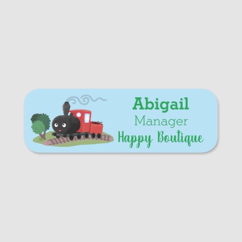 Cute steam train locomotive cartoon illustration  name tag