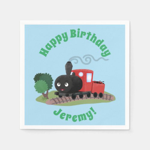 Cute steam train locomotive cartoon illustration napkins