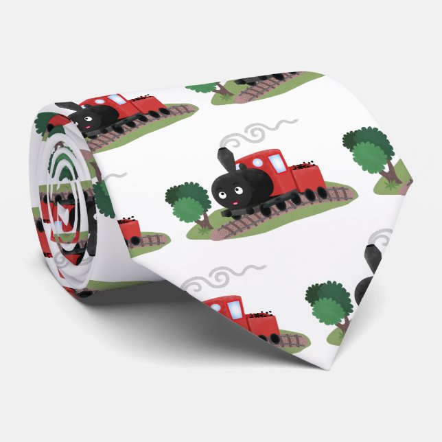 Cute steam train locomotive cartoon illustration neck tie (Rolled)
