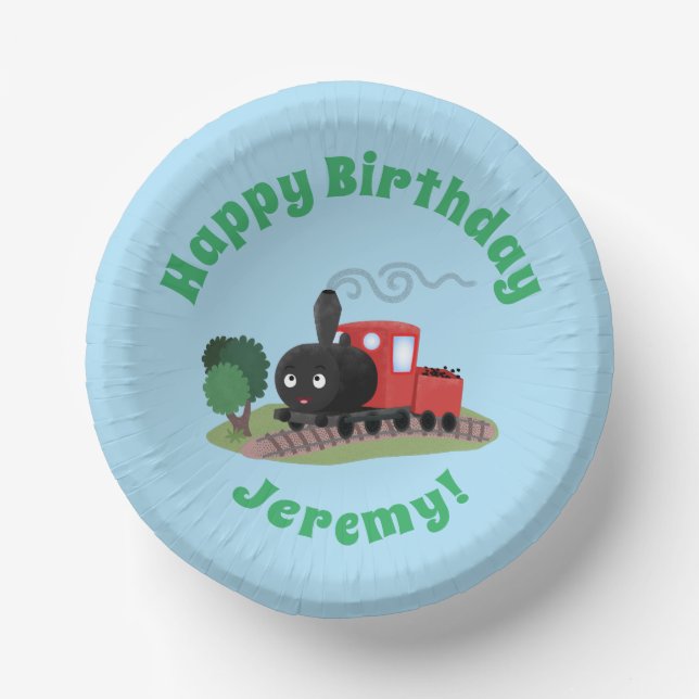 Cute steam train locomotive cartoon illustration paper bowls (Front)