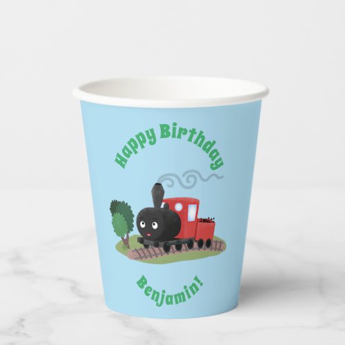 Cute steam train locomotive cartoon illustration paper cups