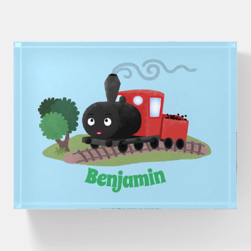 Cute steam train locomotive cartoon illustration paperweight