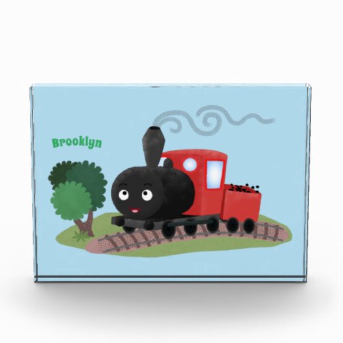 Cute steam train locomotive cartoon illustration photo block