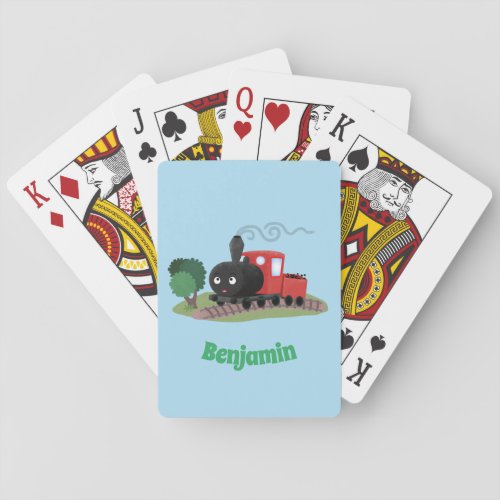 Cute steam train locomotive cartoon illustration poker cards