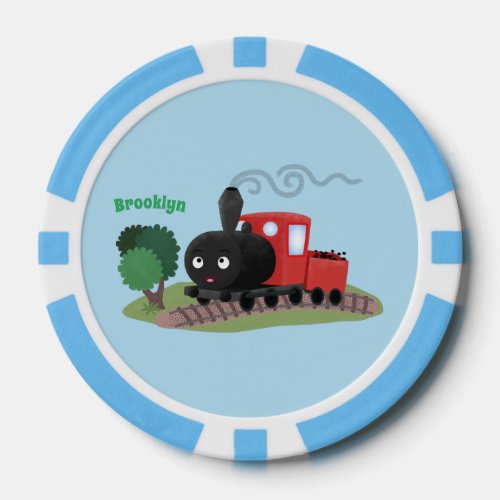 Cute steam train locomotive cartoon illustration poker chips