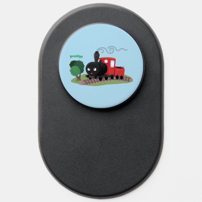 Cute steam train locomotive cartoon illustration PopSocket (Popsocket)